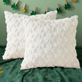 Easter Bunny Pillow Covers 18x18 Inch Set of 2, Soft Plush Faux Wool Jacquard Cream White Rabbit Cushion Covers