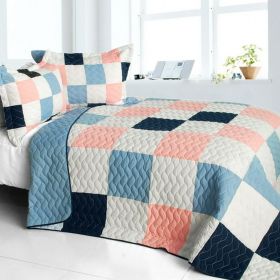 [Princess Pink] 3PC Vermicelli-Quilted Patchwork Quilt Set (Full/Queen Size)
