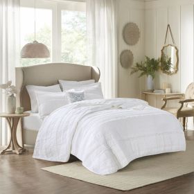 4 Piece Reversible Ruffle Quilt Set with Throw Pillow White King/Cal King