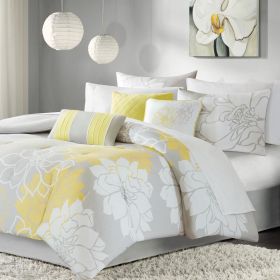 Printed Cotton Sateen Comforter Set Taupe Grey/Yellow King
