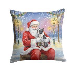 Boston Terrier with Santa Claus Throw Pillow Decorative Indoor Outdoor Accent Cushion for Couch, Bed or Patio, 14Hx14W (Option: Default)