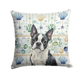 Boston Terrier Coastal Sea Glass Throw Pillow Decorative Indoor Outdoor Accent Cushion for Couch, Bed or Patio, 18Hx18W (Option: Default)
