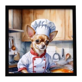 Chihuahua The Chef Framed Metal Print Bathroom, Kitchen, Office, Home Decor Wall Art Ready to Hang, Square, 8X8 (Option: Default)