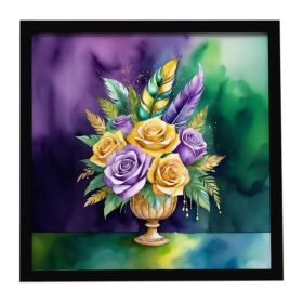 Flowers Mardi Gras Framed Metal Print Bathroom, Kitchen, Office, Home Decor Wall Art Ready to Hang, Square, 8X8 (Option: Default)