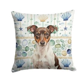 Chocolate and White Rat Terrier Coastal Sea Glass Throw Pillow Decorative Indoor Outdoor Accent Cushion for Couch, Bed or Patio, 14Hx14W (Option: Default)